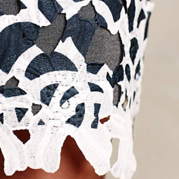 Anthropologie Garden Glimpse Skirt in Blue Motif Scalloped Hem - Picture 3 of 8